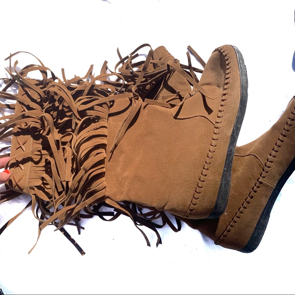 Rampage Brown Fringe Boots 8 - Picture 7 of 8